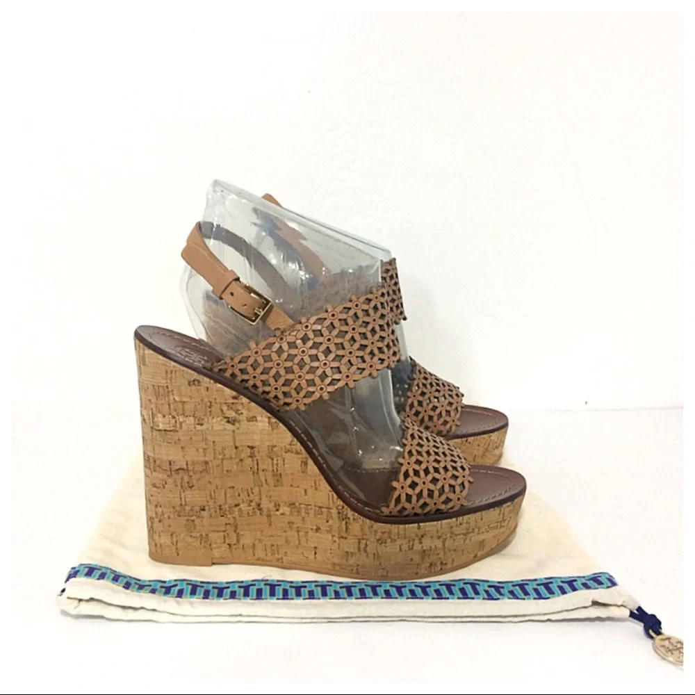Tory Burch Tan Cork Wedge Sandals